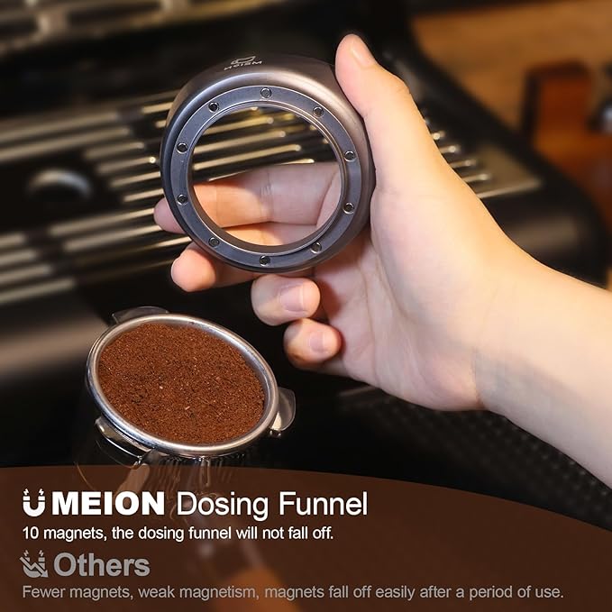 MEION 58mm Espresso Dosing Funnel and 58.5mm Puck Screen Set for 58mm Portafilters, Magnetic Coffee Portafilter Funnel, Reusable Espresso Puck Screen, Espresso Tools Accessories (Silver, 58mm)