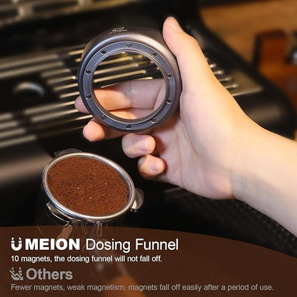 MEION 54mm Espresso Dosing Funnel and Puck Screen Set for 54mm Breville Portafilters, Magnetic Coffee Funnel, Reusable 53.3mm Espresso Puck Screen, Espresso Tools Espresso Accessories (Silver, 54mm)