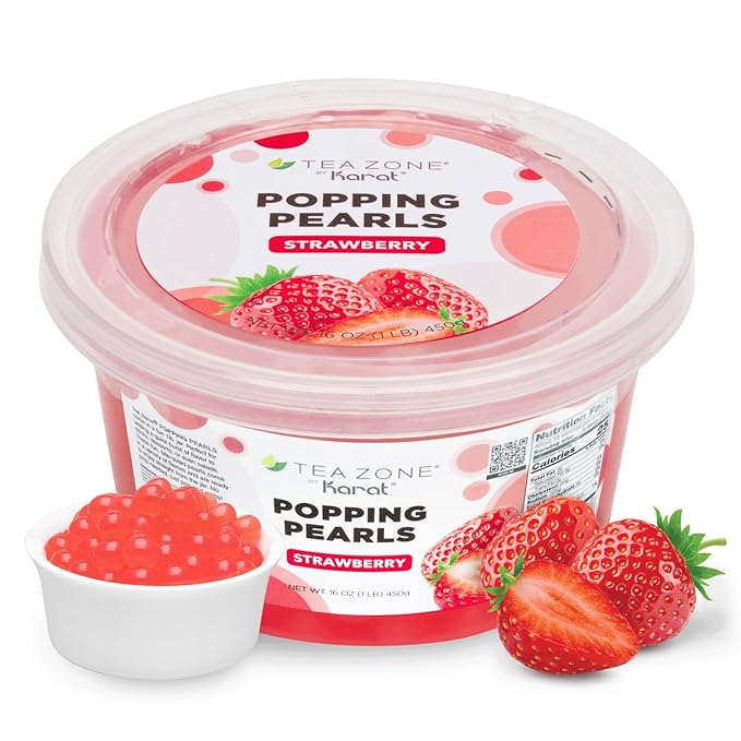 Tea Zone [1 Pound] Strawberry Popping Pearls, Bursting Pearls for Teas, Shakes, Smoothies, Dessert Toppings
