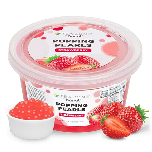 Tea Zone [1 Pound] Strawberry Popping Pearls, Bursting Pearls for Teas, Shakes, Smoothies, Dessert Toppings
