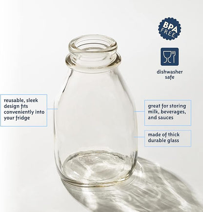 kitchentoolz 16 oz Glass Milk Bottle with Lid and Pour Spout – Small Glass Creamer Container for Refrigerator – Airtight Pint Milk Bottle for Coffee, Tea, and Liquid Storage