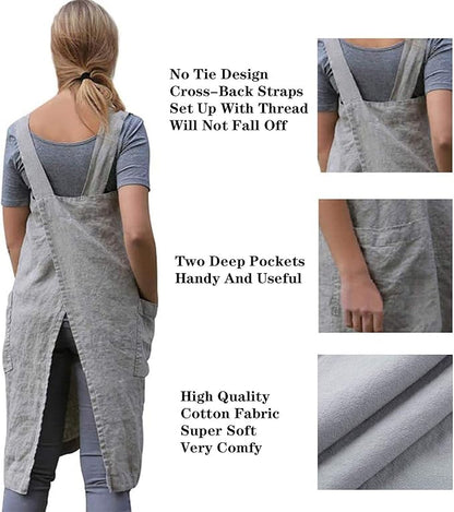 YESDOOD Cotton Linen Apron Cross Back Apron for Women with Pockets Pinafore Dress for Baking Cooking