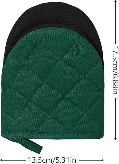 1 Pair Short Oven Mitts, Heat Resistant Silicone Kitchen Mini Oven Mitts for 500 Degrees, Non-Slip Grip Surfaces and Hanging Loop Gloves, Baking Grilling Barbecue Microwave Machine Washable