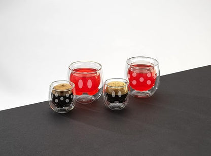 JoyJolt Mickey Pants and Minnie Skirt 3D 7.4oz Double Wall Glass Coffee Cups Set of 2, Disney Coffee Mug, Espresso and Tea Cups, Collection of Double Wall Glasses, Disney Gifts