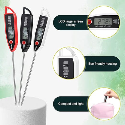 3 Set Waterproof Food Thermometer for Water, Liquid, Candle and Cooking Digital Meat Thermometer with Long Probe Instant Read for Kitchen BBQ Grill Candy (Black,White,Red)
