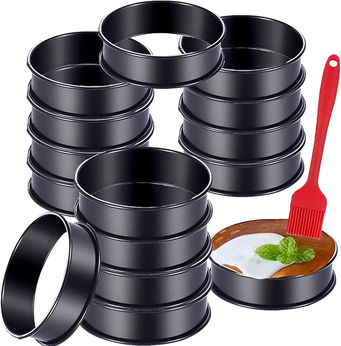 DATANYA 12Packs Crumpet Rings NONSTICK English Muffin Ring 4 Inch - Stainless Steel Double Rolled Tart Rings Round Metal Cookie Pastry Ring Molds for Baking Cooking