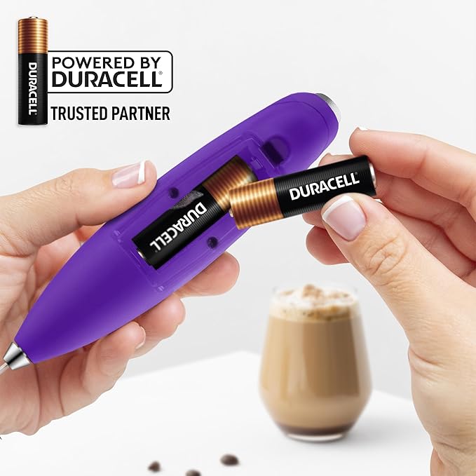 Zulay Kitchen Tornado Whisk Milk Frother with 4 AA Duracell Batteries - Triple Whisk for More Power - Handheld Coffee Frother with Stand - Drink Mixer for Lattes, Matcha & Protein Shakes