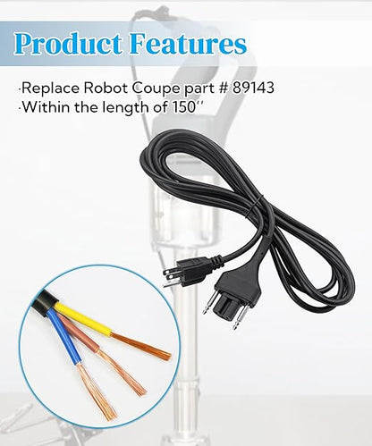 89143 Extended Blender Power Cord Replacement Parts Fits for Robot Coupe MP Series MP350 MP450 MP550 MP600 MP800 Immersion Blender,150’’