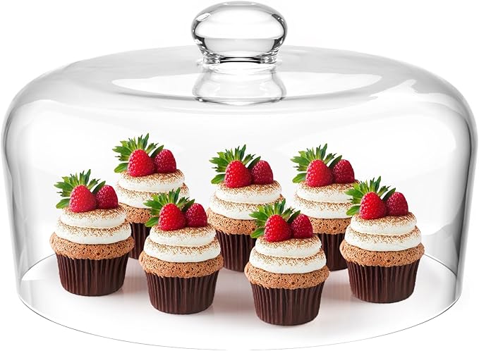 11 Inch Glass Cake Dome Cover, Upgraded Thickened Clear Cake Cover Lid for Cake Stand, Round Cloche Glass Dome for Dessert Plates Display and Protection