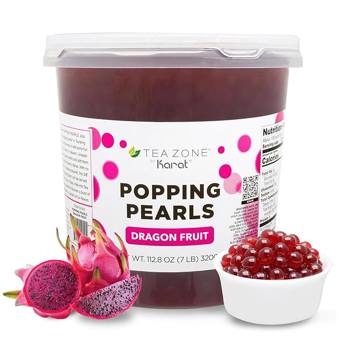 Tea Zone [7 Pounds] Dragon Fruit Popping Pearls for Boba Tea Beverages, Sweets, Ice Cream Topping | B2065