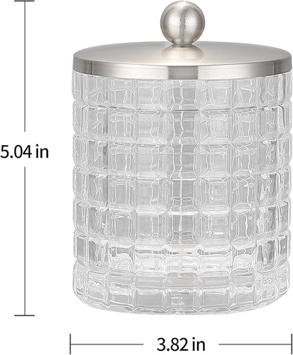 Glass Jar with Metal Lid for Bathroom Organization, Clear Apothecary Jar for Cotton Balls, Q Tips, and Small Accessories, Stylish Bathroom Storage Container Clear, Nickel