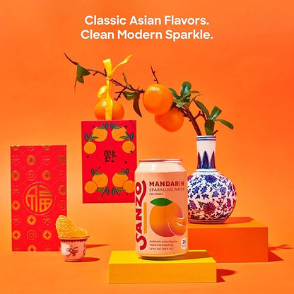 Sanzo Flavored Sparkling Water - Mandarin Orange Seltzer - Low Calorie Low Sugar Soda - Craft Asian Drinks - Vegan Gluten Free Carbonated Flavored Water - Fizzy Healthy Drinks - 12oz, 12 Pack