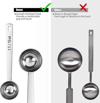 18/8 Stainless Steel Coffee Scoop, Doosu Food-Grade Metal Measuring Spoon with 4.3in Long Handle, Tablespoon Scooper for Coffee Beans, Ground Coffee, Espresso, Protein Powders, Tea, Sugar (1 Tbsp)