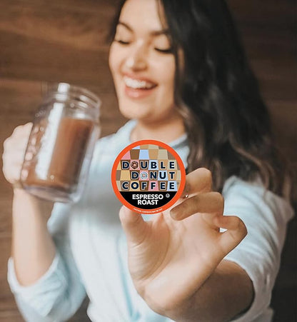 Double Donut Coffee Dark Roast Coffee Pods, Espresso Roast, Strong Coffee in Recyclable Single Serve Coffee Pods for Keurig Coffee Maker, 48 Count