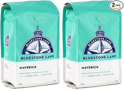 Bluestone Lane Ground Coffee, Maverick Espresso Blend, Medium Roast, 12 Ounce Bag (Pack of 2)