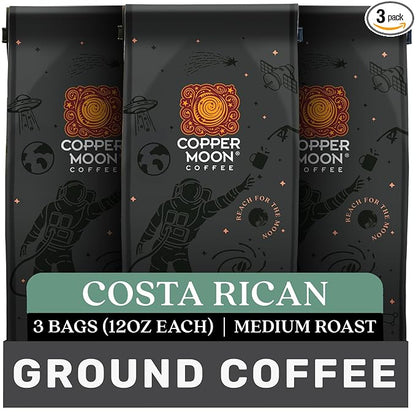 Copper Moon Ground Coffee Costa Rican Blend, 12 Ounce Bags (Pack of 3), 36 Ounces
