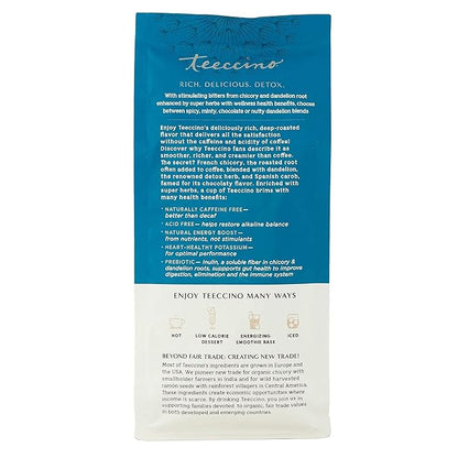 Teeccino Dandelion Red Chai Herbal Coffee - Caffeine-Free Coffee Alternative with Prebiotics, Gluten Free, Acid Free - Medium Roast, 10 oz