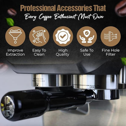 54mm Bottomless Portafilter 3 Ears ABS Handle – Fits Breville Barista Express, Bambino, Impress, Duo Temp Pro and Infuser – Includes 18g Filter Basket Hands-Free Dosing Funnel & 1.7mm Puck Screen