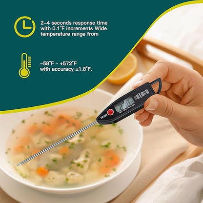 6 Set Waterproof Food Thermometer for Water, Liquid, Candle and Cooking Digital Meat Thermometer with Long Probe Instant Read for Kitchen BBQ Grill Candy (Black)