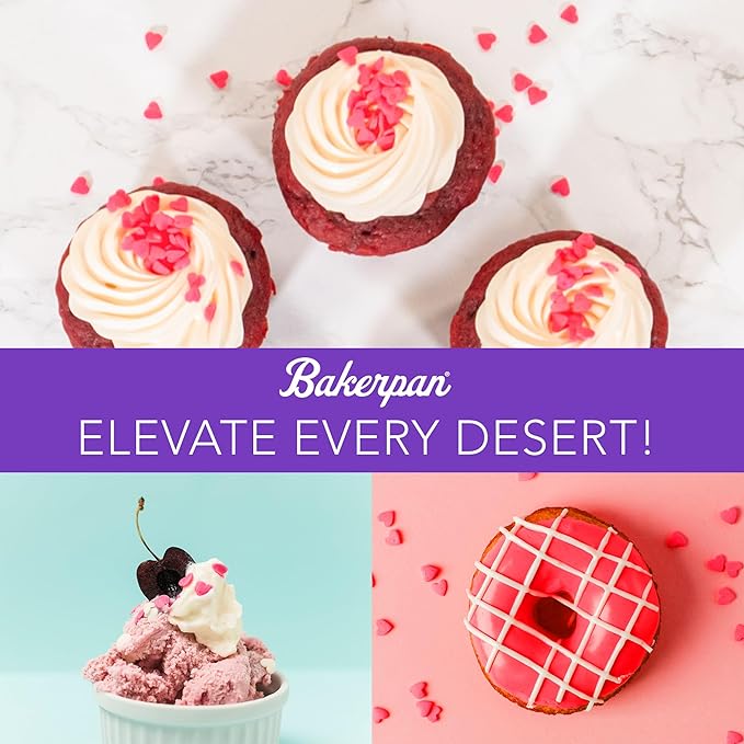 Bakerpan Red Heart Sprinkles for Cake Decorating, 5.77 Ounces Edible Hearts Confetti Sprinkles for Ice Cream, Cookies, Valentine's Cupcake Topper