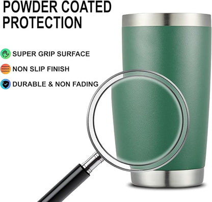 COMOOO 20oz Double Wall Vacuum Insulated Travel Mug Bulk Stainless Steel Tumbler with Lid and Straw Durable Powder Coated Insulated Coffee Cup for Cold & Hot Drinks Green 12 pack