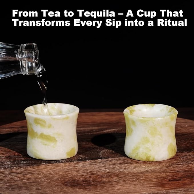 Handcrafted Natural Jade Shot Glasses – Set of 2 | 1.3 oz Whiskey, Espresso & Tequila Cups in Unique Bamboo Joint Shape, Oriental Inspired Luxury Gift for Men & Whiskey Lovers