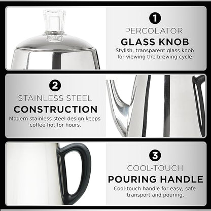 Mixpresso 10 Cup Percolator Coffee Pot Electric, Stainless Steel Coffee Percolator Electric With Keep Warm Function, Classic Perculator Pot With Removable Basket for Home or Office