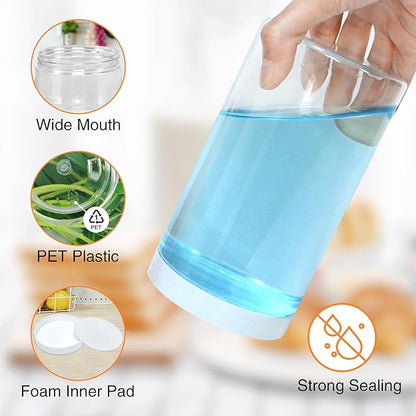 32 OZ Plastic Jars,16 Pcs Clear Plastic Jars with White Lids Round Empty Storage Jar Wide Mouth Refillable Storage Container with Lids for Household and Kitchen Food Organizing