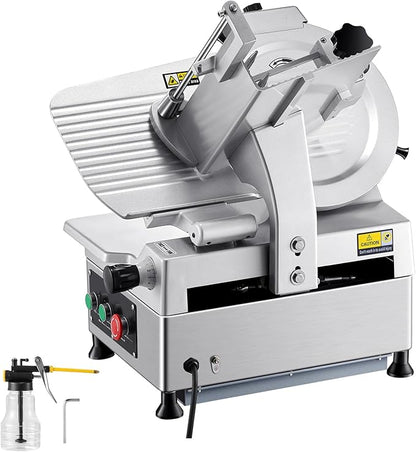 VEVOR Automatic Meat Slicer, 180W + 370W Deli Slicer with a 12 inch Premium 65Mn Blade, 0-0.3 inch Adjustable Thickness, Electric Food Slicer Machine for Meat, Vegetables, Hard Bread, and Cheese