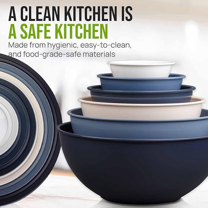 Zulay Kitchen 12 Piece Plastic Mixing Bowls with Leak-Proof Lids Set - Microwave and Freezer Safe Kitchen Mixing Bowls for Preparing, Serving and Storing - Large Nesting Bowls (Navy Ombre)