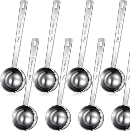 Geiserailie 8 Pieces 2 Tablespoon Scoops with Long Handle, 30 ml Stainless Steel Measuring Spoon for Coffee Milk Fruit Powder, Loose Tea Dry, Spice Jar, Cooking Baking, and Other Dry Goods