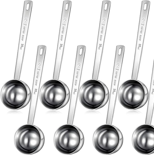 Geiserailie 8 Pieces 2 Tablespoon Scoops with Long Handle, 30 ml Stainless Steel Measuring Spoon for Coffee Milk Fruit Powder, Loose Tea Dry, Spice Jar, Cooking Baking, and Other Dry Goods