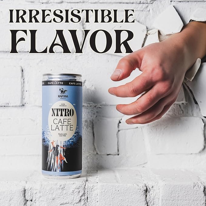 Raposa Nitro Cold Brew Ready to Drink Coffee 250ml - 8.45oz - Made with Oat Milk- Dairy Free - Vegan Cold Brew Ready to Drink, Non GMO, No Artificial Anything - 150mg Caffeine (Cafe Latte (12 Pack))