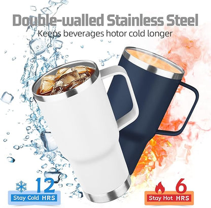 20 oz Tumbler with Handle Stainless Steel Insulated Coffee Mug Tumbler with Lid and Straw Double Wall Vacuum Insulated Coffee Mug Leak Proof Travel Mug Tumbler for Hot and Cold Drink (White,4pack)