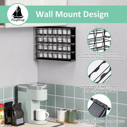 FlagShip K Cup Holder for Keurig Pods Coffee Pod Storage 4 Tier K Cup Drawer Organizer for Counter (28 Pods Capacity)