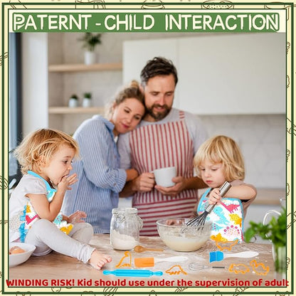 KAEGREEL Kids Baking Chef Set, 26Pcs with Dinosaur Apron & Hat Role Play Cooking Chef Cooking Dress Up Toys, Pretend Play Kitchen Toys Gifts for Boys Girls Aged 3-8