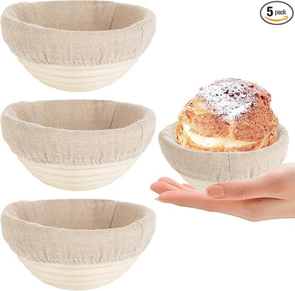 4 PCS Round Sourdough Proofing Basket 5 Inch Bread Proofing Baskets for Sourdough Bread Baking Small Batton Bread Basket Proofing with Removable Liner Cloth