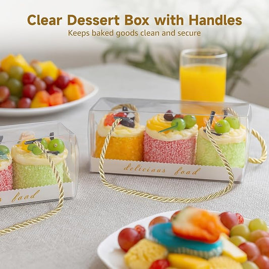 24PCS Macaron boxes, Take Out Clear Chocolate Covered Strawberries Boxes with Handles, Portable Transparent Macaron Cupcake Boxes, Bakery Cookie Present Containers for Party, Wedding, Display, Pastry Packaging, 7.3 x 2.6 x 2.6 in