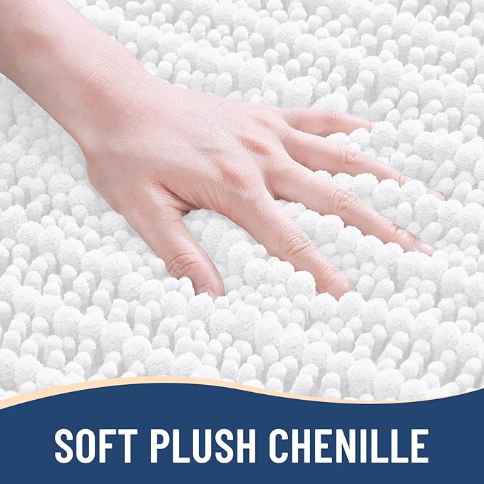 Arotive Luxury Chenille Bathroom Rug Mat, Extra Soft Thick Absorbent Shaggy Bath Rugs, Non-Slip Machine Wash Dry, Plush Bath Mats for Bathroom, Shower and Tub, 40x32, White