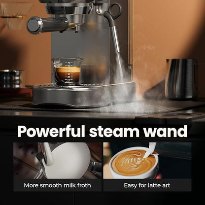 Espresso Machine - 20 Bar Espresso Maker with Milk Frother Steam Wand, Coffee Maker for Latte & Cappuccino, 1450W Semi-Automatic Coffee Machine with 34oz Removable Water Tank, Compact Kitchen