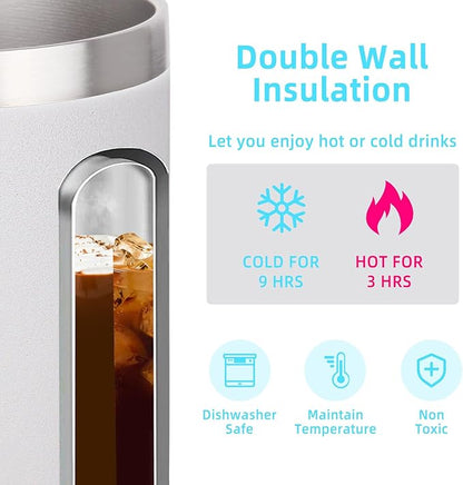Volhoply 14oz Insulated Stainless Steel Coffee Mug with Lid Bulk 4 Pack,Not Suitable for Sublimation,Double Wall Vacuum Travel Coffee Cup with Handle, Reusable Metal Camping Mugs Keep Cold(White,4)