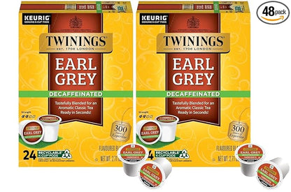 Twinings Decaf Earl Grey K-Cup Pods for Keurig, Decaffeinated Black Tea Flavoured with Citrus and Bergamot, 24 Count (Pack of 2)