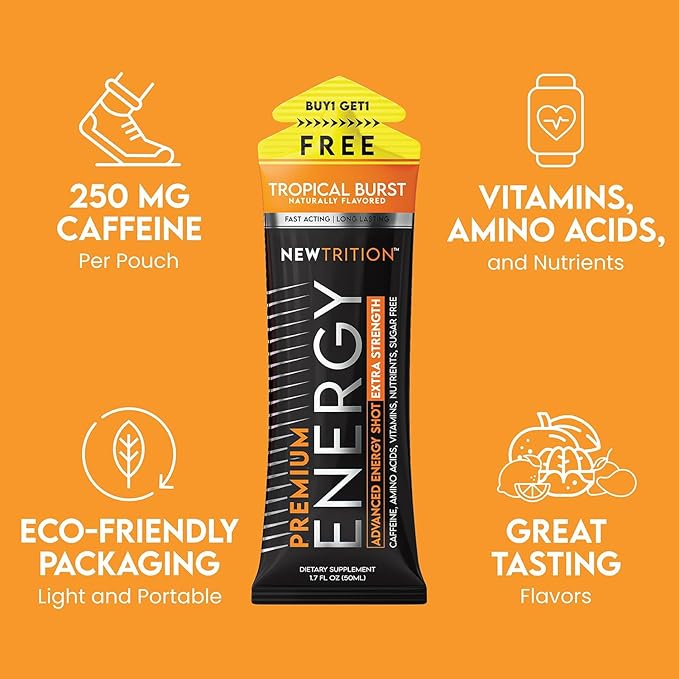 NewTrition® Extra Strength Energy Shots, Sugar-Free 1.7 fl oz (Pack of 24, 8 Flavors) - 250mg Caffeine Energy Drinks with Vitamin B & Amino Acids, Zero Calorie Vitamin Energy Shots (Mixed 1&2)