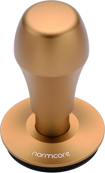 Normcore 58.5mm Coffee Tamper V4, Espresso Barista Hand Tamper, Spring Loaded Tamper With Titanium PVD Coating Flat Base, Bronze Anodized Aluminum Handle, Compatible with 58mm Espresso Machine