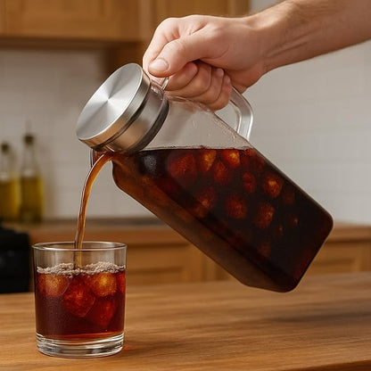 68 oz Square Glass Pitcher with Lid and Spout, 2 Quart Lightweight Water Pitchers for Hot/Cold Drink, Borosilicate Jugs, Heat Resistant, Glass Carafe with Handle,Ideal for Fridge Storage(2Pack)