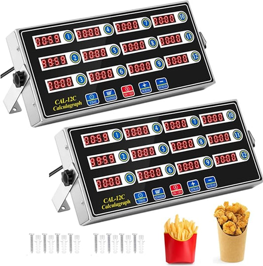 2 Pack 12-Channel Digital Kitchen Timer, Commercial Cooking Timer with Loud Alarm, Large LCD Display, for Restaurants, Baking, Labs, Multiple Independent Countdown Timers