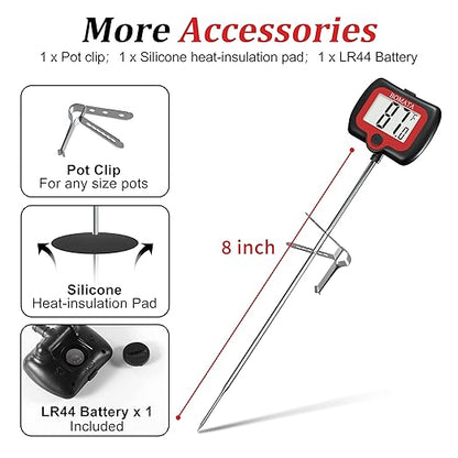 BOMATA Candy Thermometer with Pot Clip, Instant Read Cooking Thermometer with 8" Long Probe, Rotating Display, for Candy Making, Food, Candle Making, Liquids, Water, Baking, Sugar, Grilling. Black