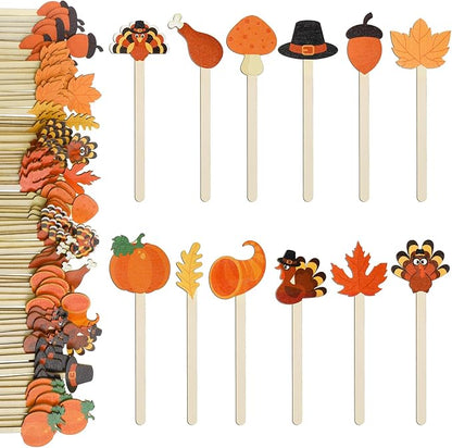 Jinei 120 Pcs Thanksgiving Coffee Stirrers Stir Sticks Natural Wooden Stir Sticks Disposable Drink Stirrers for Stirring Hot Chocolate Milkshake Restaurant Home Office