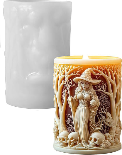 Witch Cylinder Silicone Candle Mold for Candle Making,Pillar Casting Silicone Molds for Resin Casting,Scented Candle, Soap,Silicone Molds for Home Decor,Resin Craft Gifts (A)