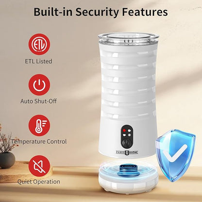 Paris Rhône Milk Frother, 4-in-1 Milk Steamer and Frother, Hot & Cold Foam Milk Warmer with Temperature Control, Auto Shut-Off Frothers for Coffee, Latte, Cappuccino, Macchiato